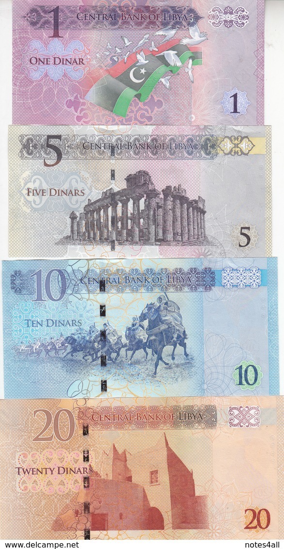 LIBYA 1 5 10 20 DINARS 2013 2015 P-76 79 81 82  NEW UNC SET */* - Libya