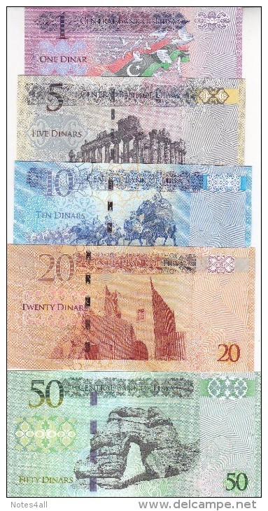 LIBYA 1 5 10 20 50 DINAR 2013 2015 P-76 79 80 81 82  UNC SET */* - Libya