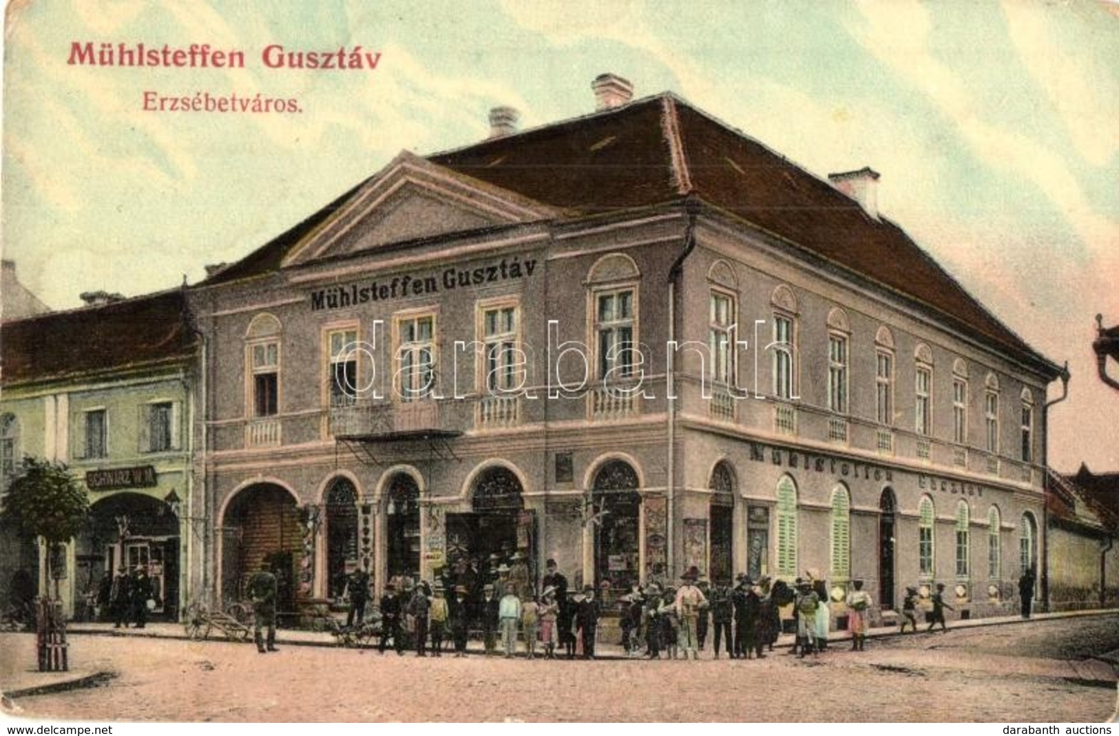 * T2/T3 Erzsébetváros, Dumbraveni, Elisabethstadt; Mühlsteffen Gusztáv áruháza, Schwarz W. M. üzlete / Street View, Shop - Non Classificati