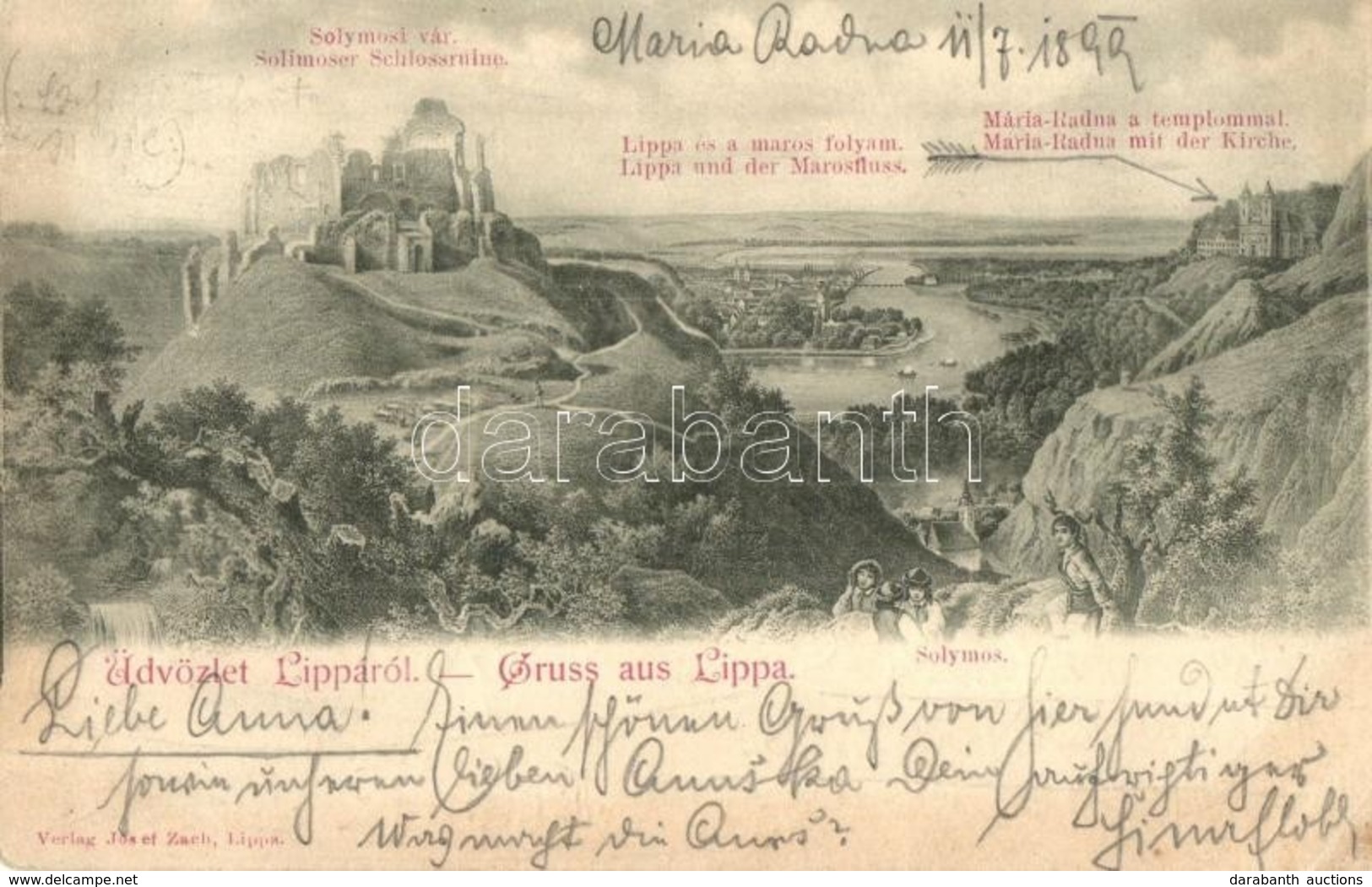 * T2/T3 1899 Lippa, Lipova; Solimoser Schlossruine, Lippa Und Der Marosfluss, Mária-Radna Mit Der Kirche / Solymosi Vár, - Non Classés