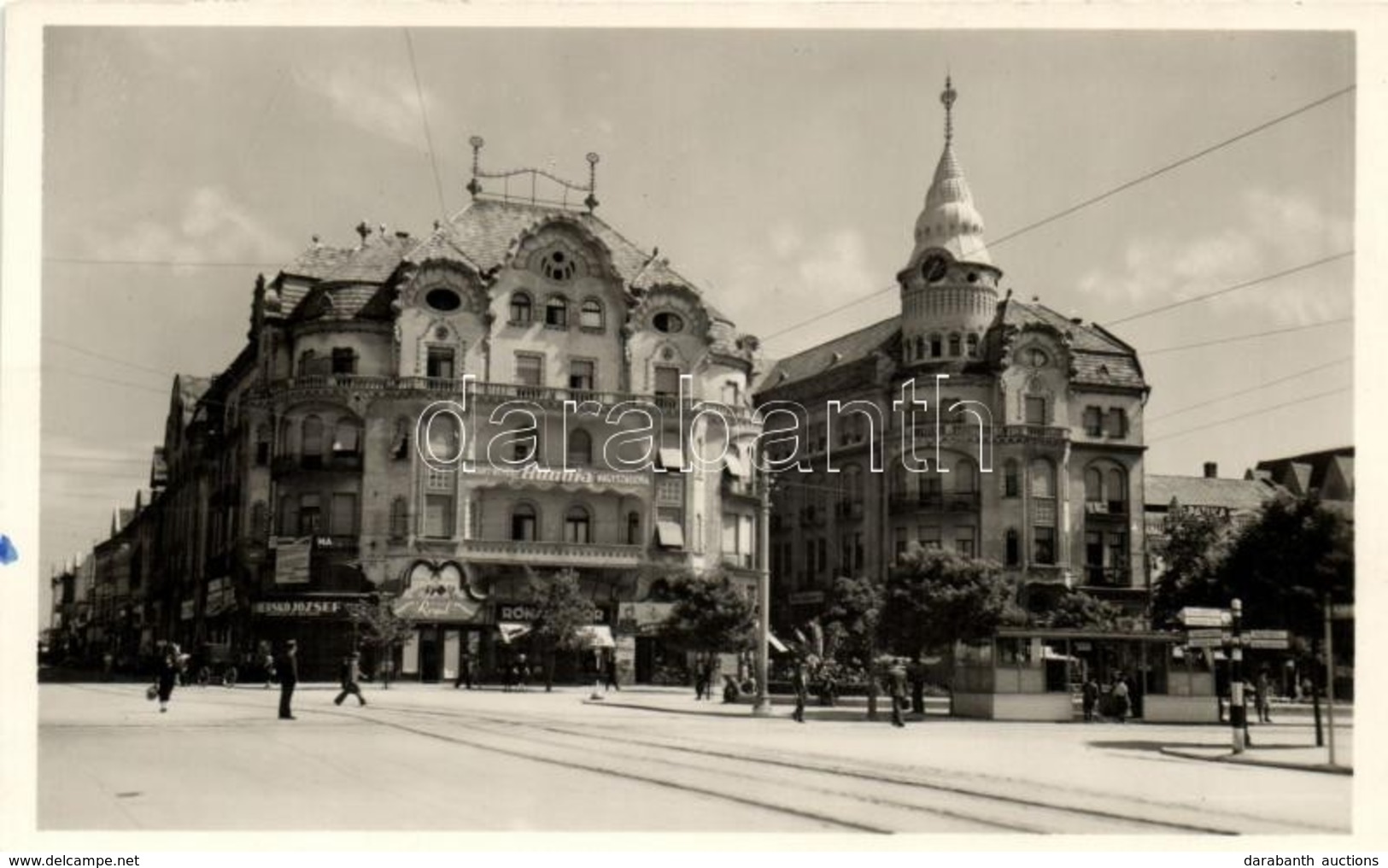 T2/T3 Nagyvárad, Oradea; Sas Palota, Hunnia Nagyszálloda, Gyógyszertár, Herskó József és Róna Sándor üzlete / Palace, Ho - Non Classés