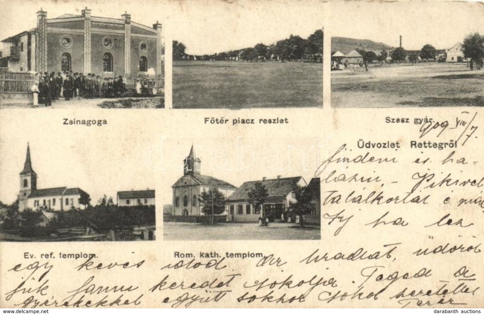 T2/T3 Retteg, Reteag; Zsinagóga, Szeszgyár, Főtér. Häusler Nándor Kiadása / Synagogue, Distillery, Main Square - Non Classés