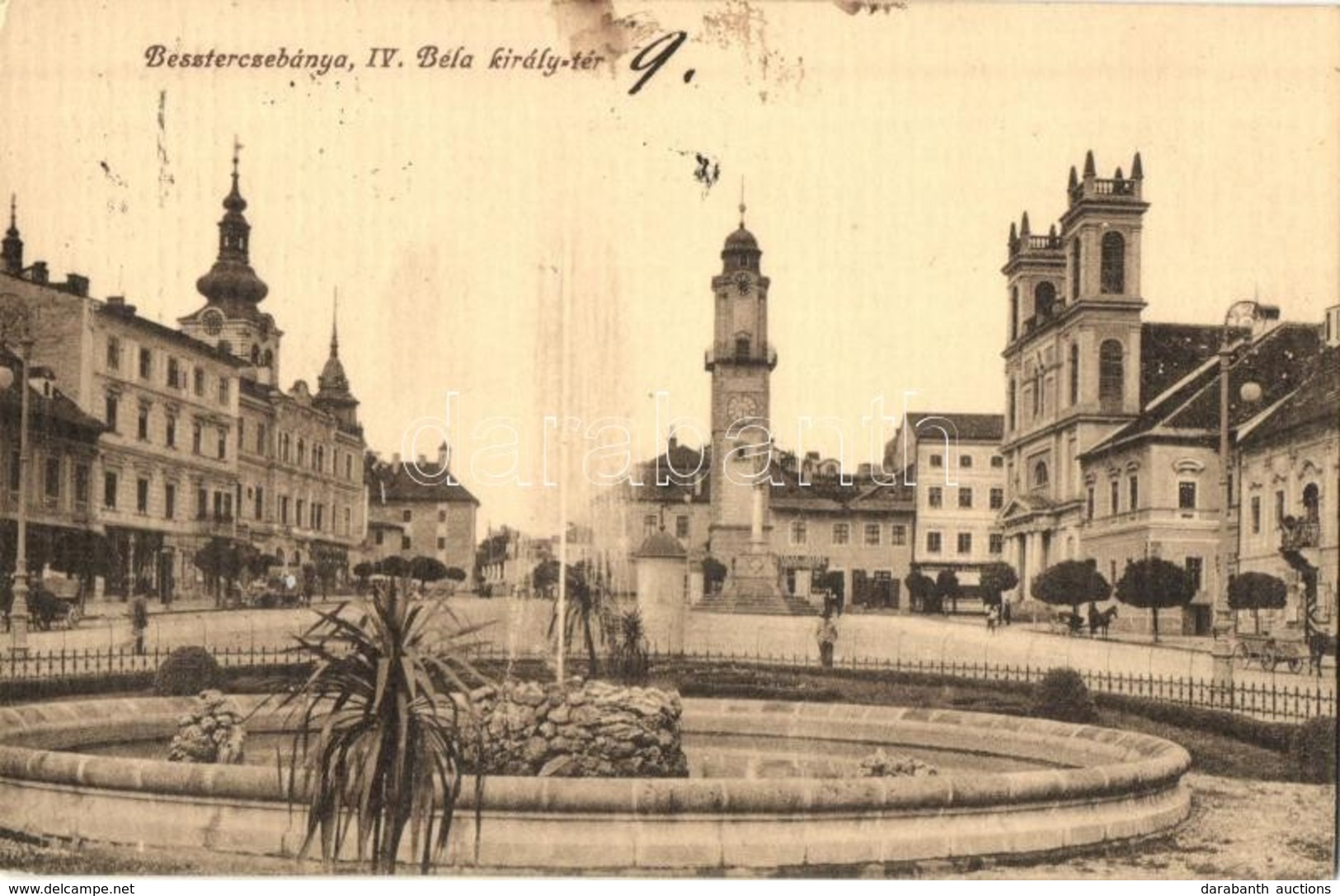 T2 Besztercebánya, Banská Bystrica; IV. Béla Király Tér, Szökőkút, Templom. Havelka József Kiadása / Square, Fountain, C - Non Classificati