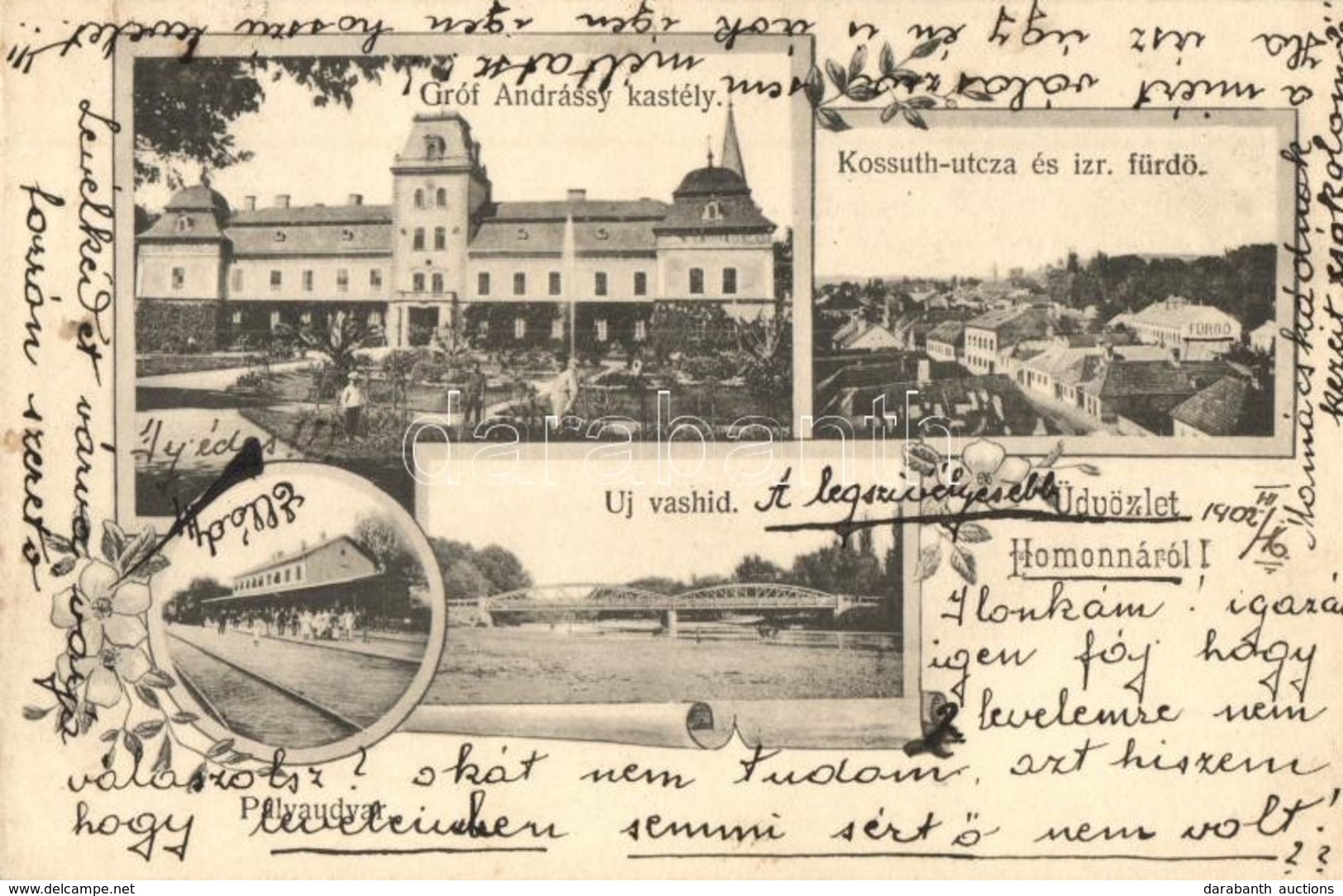 T2 1902 Homonna, Homenau, Humenné; Gróf Andrássy Kastély, Kossuth Utca, Új Vashíd, Vasútállomás, Izraelita Fürdő / Castl - Non Classés