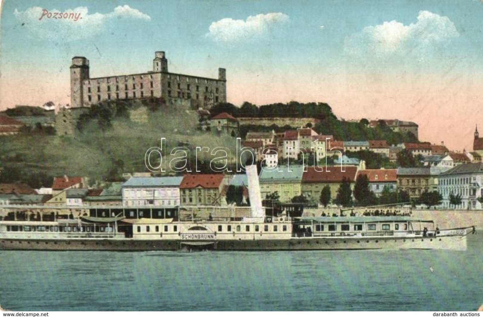 T2/T3 Pozsony, Pressburg, Bratislava; Látkép A Schönbrunn Gőzhajóval, Vár / Castle, Steamship (kopott Sarkak / Worn Corn - Non Classés