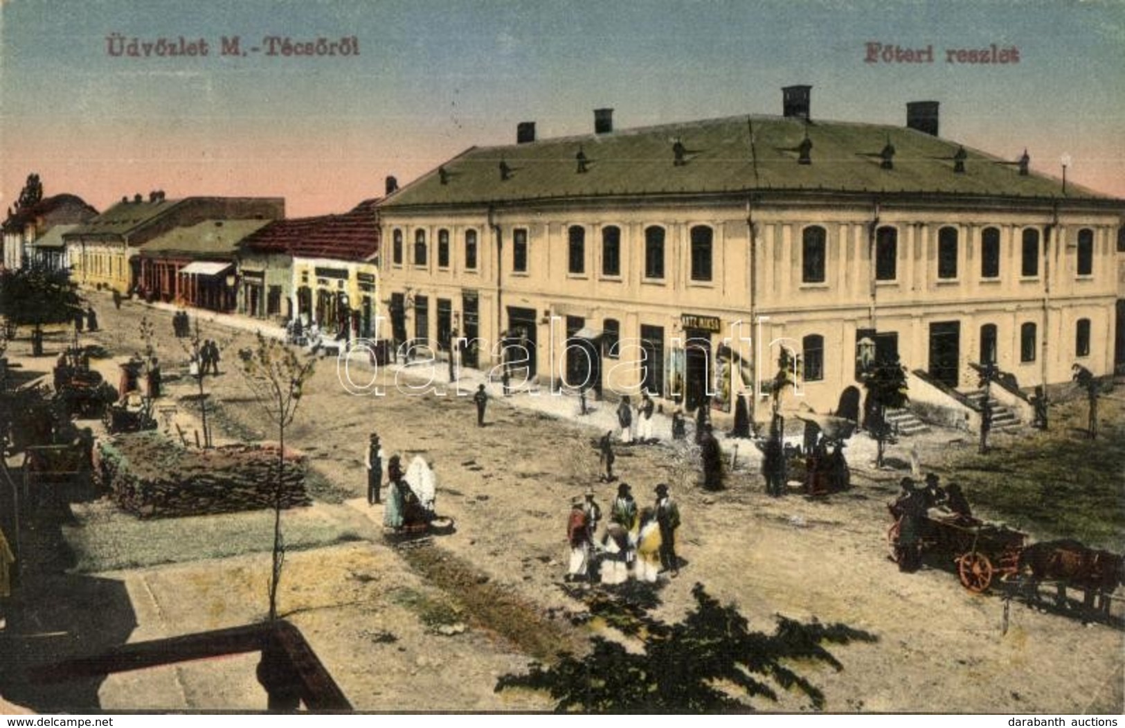 T2/T3 Técső, Tiacevo, Tiachiv; Fő Tér, Katz Miksa üzlete, Piaci árusok / Main Square, Shops, Market Vendors (EK) - Non Classés