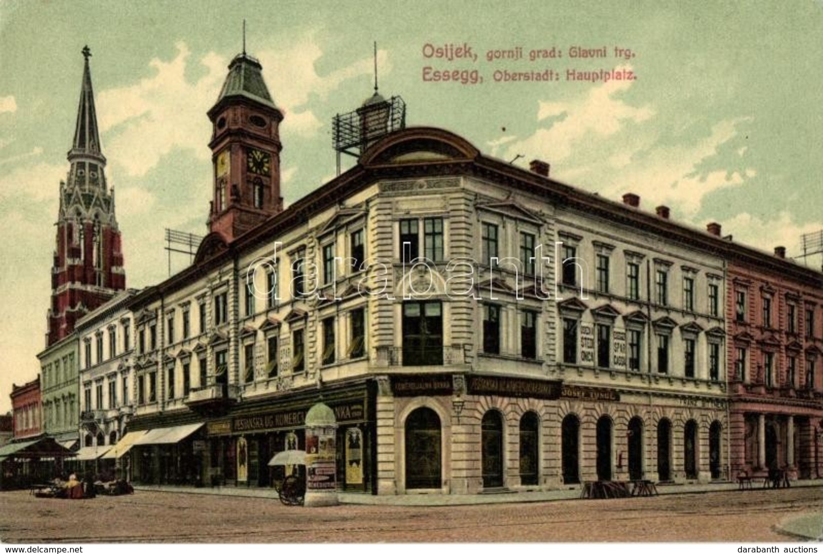 T2/T3 Eszék, Osijek, Esseg; Oberstadt, Hauptplatz / Main Square, Shop Of Josef Stungel And Franz Bittner, Commercial Ban - Non Classés