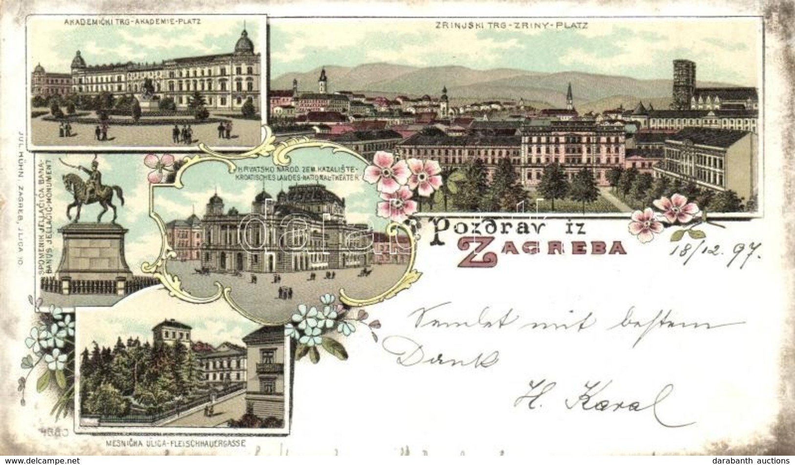 T2/T3 1897 (Vorläufer!) Zagreb, Akademicki Trg, Zrinjski Trg, Spomenik Jelacica Bana, Hrvatsko Narod. Zem. Kazaliste, Me - Non Classés