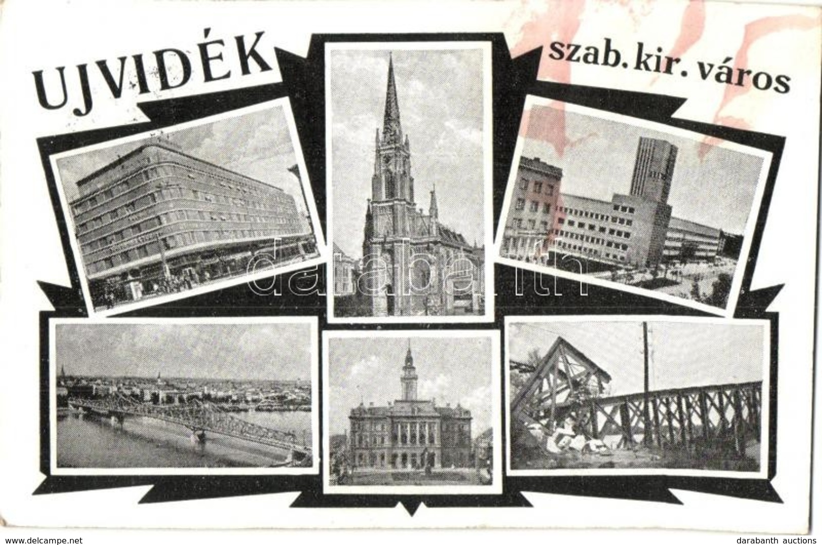 T2 Újvidék, Novi Sad; Mozaiklap Felrobbantott Híddal / Multi-view Postcard With Blown-up Bridge + 1941 Újvidék Visszatér - Non Classés