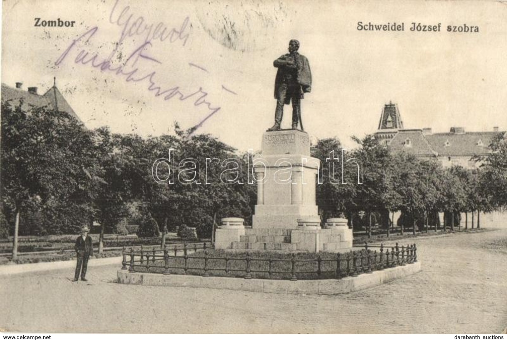 T2/T3 Zombor, Sombor; Schweidel József Szobor. Kiadja Kaufmann Emil / Statue (EK) - Non Classificati