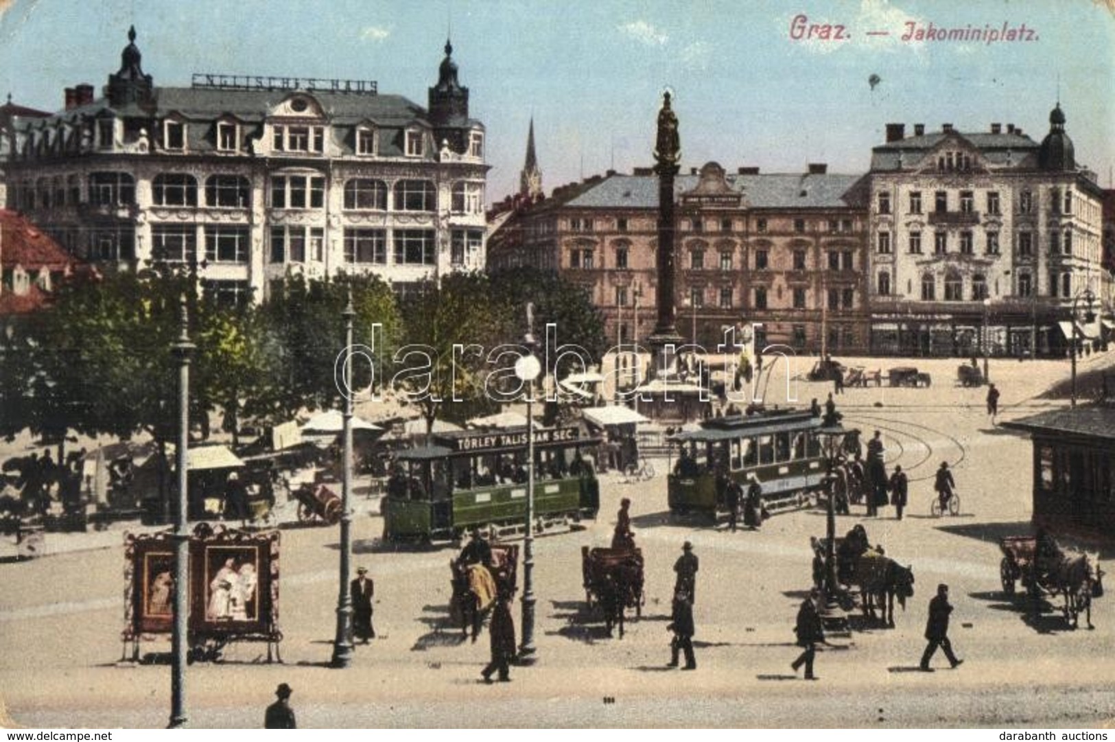 T2/T3 Graz, Jakominiplatz, Englisches Haus. Verlag Ludwig Strohschneider / Square, Trams With Törley Sparkling Wine Adve - Non Classés