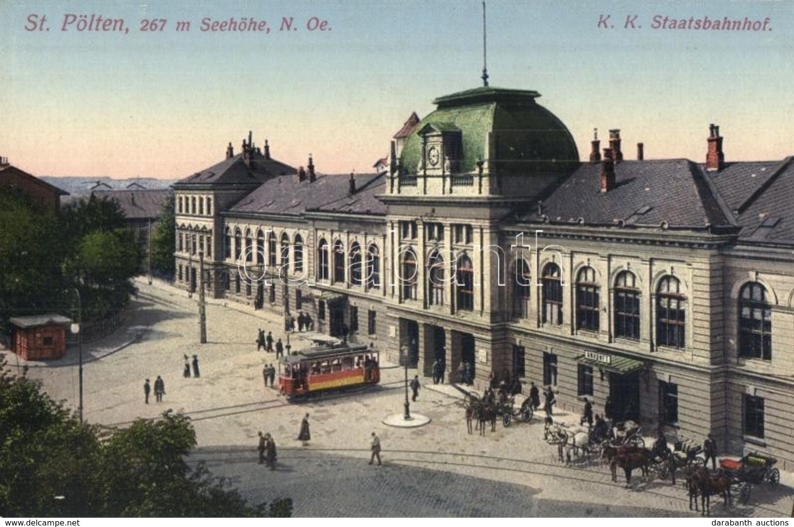 ** T1 Sankt Pölten, K.k. Staatsbahnhof / Railway Station With Tram - Non Classés