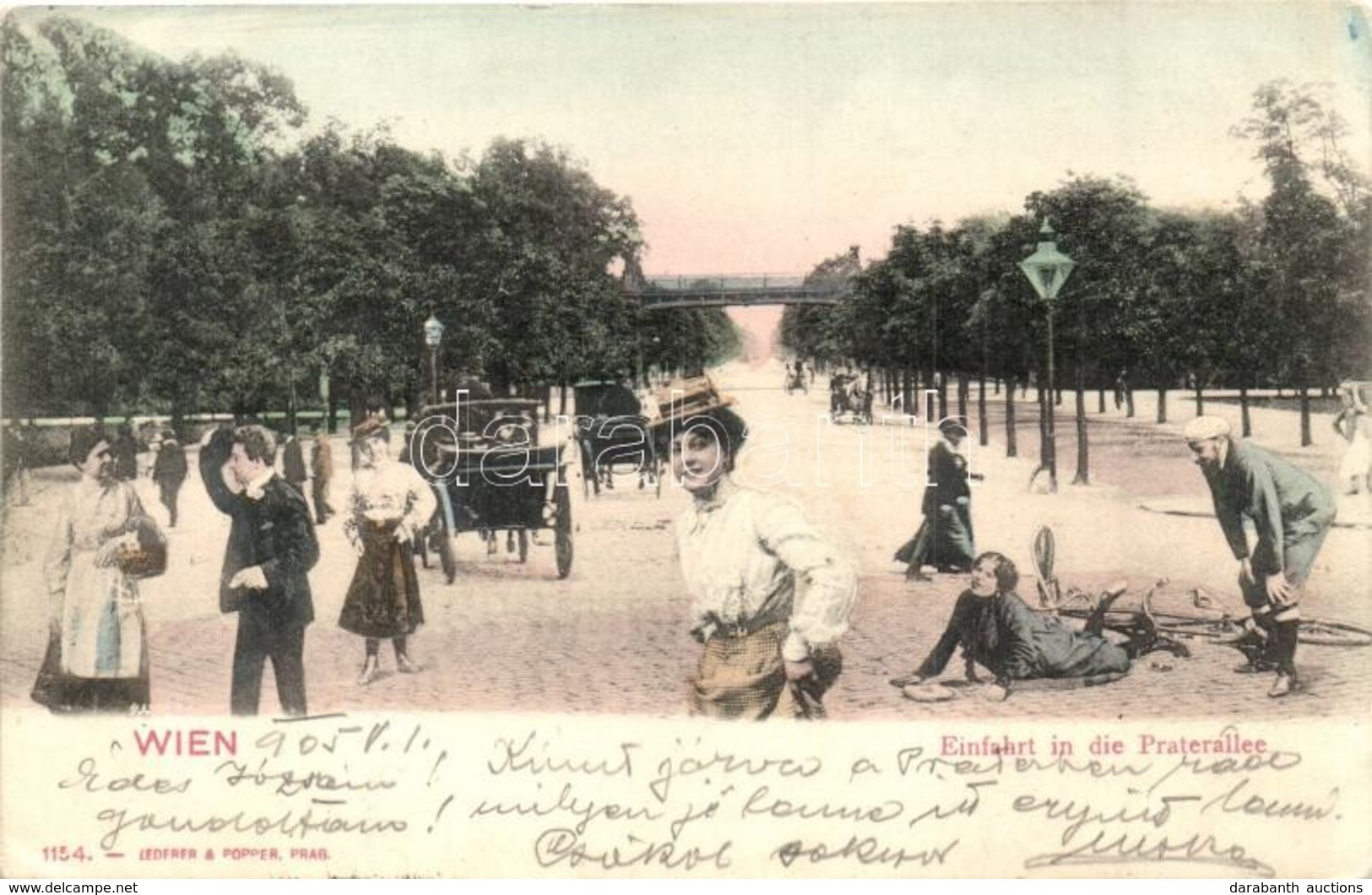T2/T3 1905 Vienna, Wien; Einfahrt In Die Praterallee / Humorous Montage With Bicycle Accident - Non Classificati