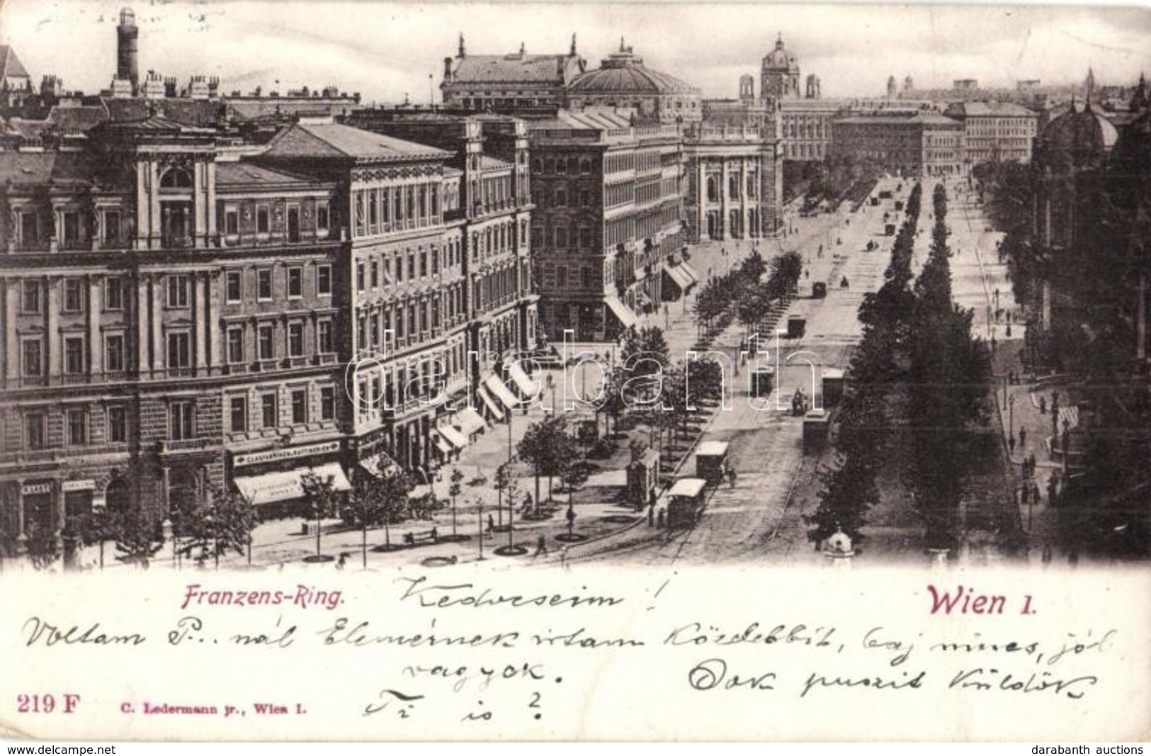 T2/T3 1900 Vienna, Wien I. Franzens-Ring / Street View, Shops, Trams. C. Ledermann Jr. 219 F (EK) - Non Classificati