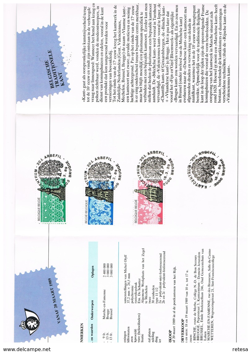 BELGIE  FILATELISTISCH VOUWBLAADJE  FDC'S  BELGISCH  KANTWERK   1989 + KRANTEKNIPSEL 1989 - Errors & Oddities