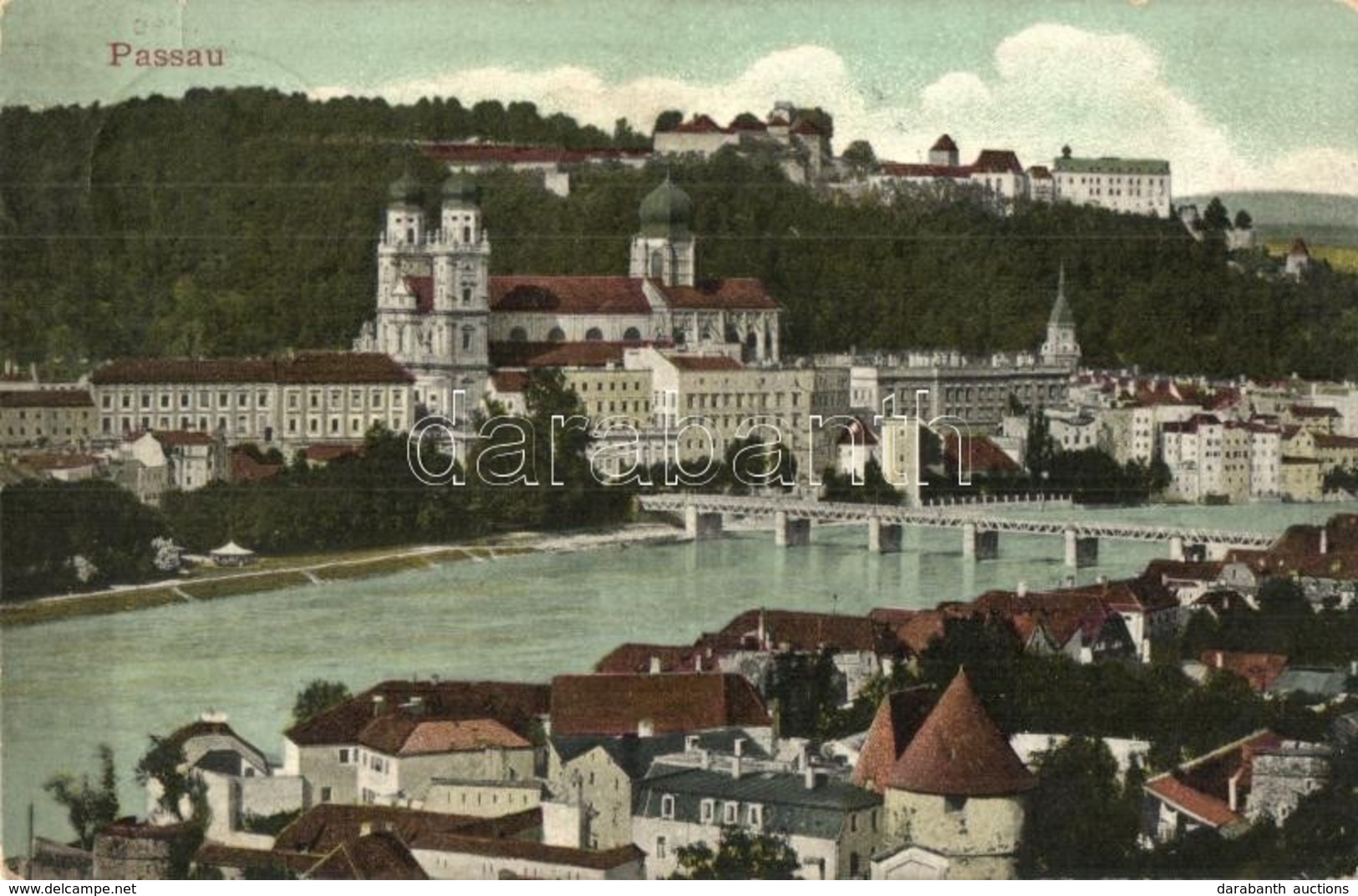 T2 1910 Passau, General View, River Bank, Church - Non Classificati