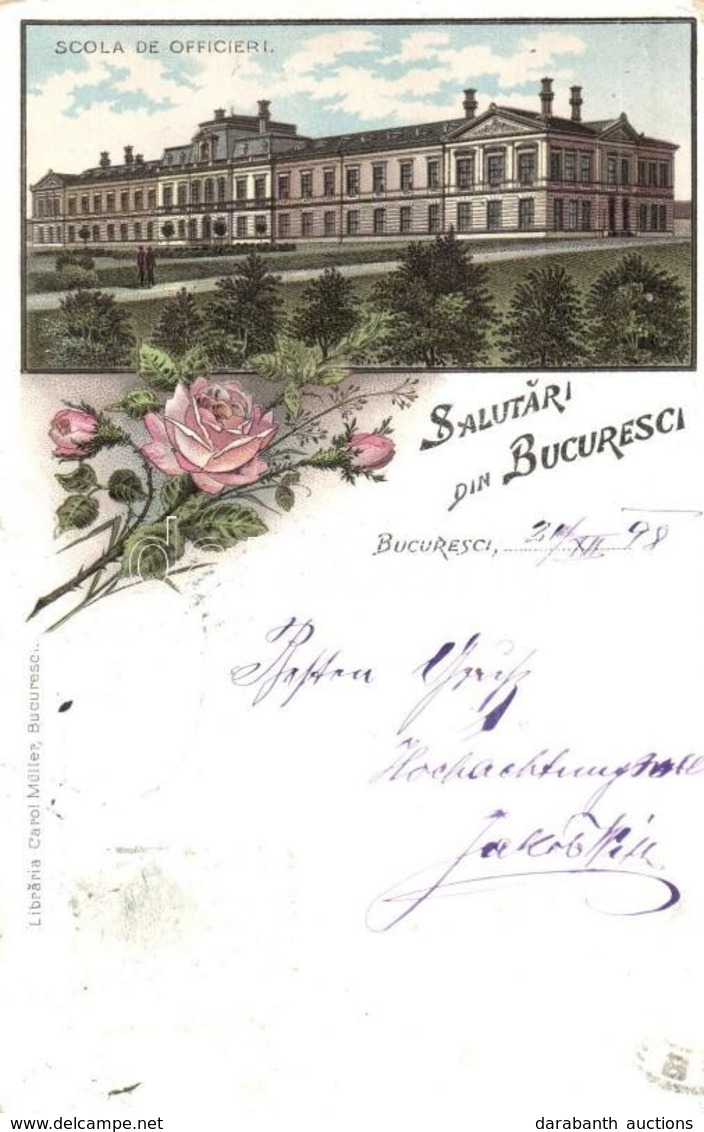 T2/T3 1898 Bucharest, Bukarest, Bucuresti; Scola De Officieri / Officers' School. Carol Müller Art Nouveau, Floral, Lith - Non Classés