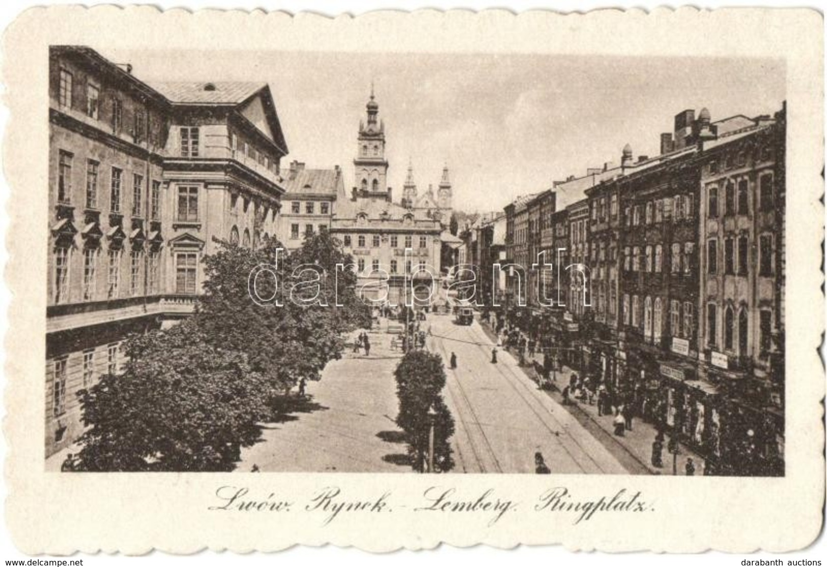 ** T1/T2 Lviv, Lwów, Lemberg; Ringplatz / Square, Tram, Shops - Non Classificati