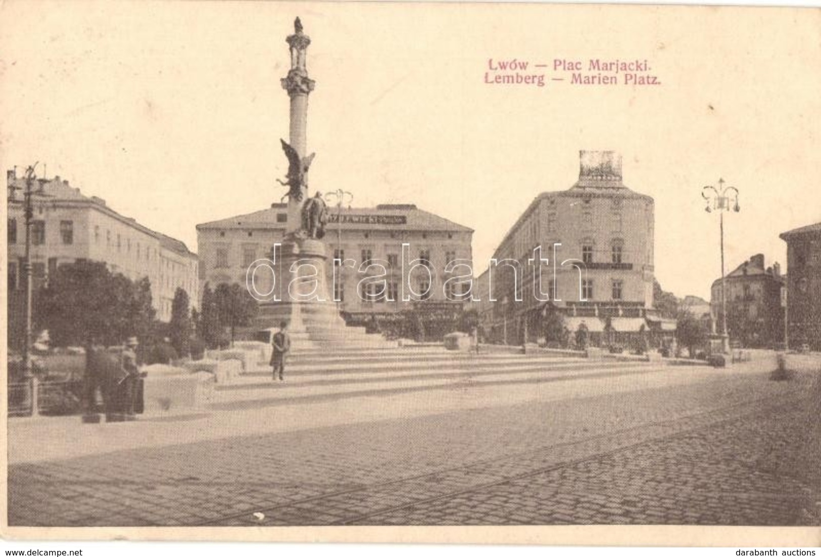 T2 Lviv, Lwów, Lemberg; Marien Platz / Square, Statue, 'K.u. K. Militärzensur Lemberg' So. Stpl. - Non Classés