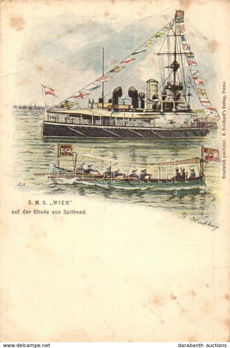* T3 SMS Wien Auf Der Rhede Von Spithead. K.u.K. Kriegsmarine Art Postcard. A. Reinhard's Verlag Fiume S: R. Hochberg  ( - Non Classés