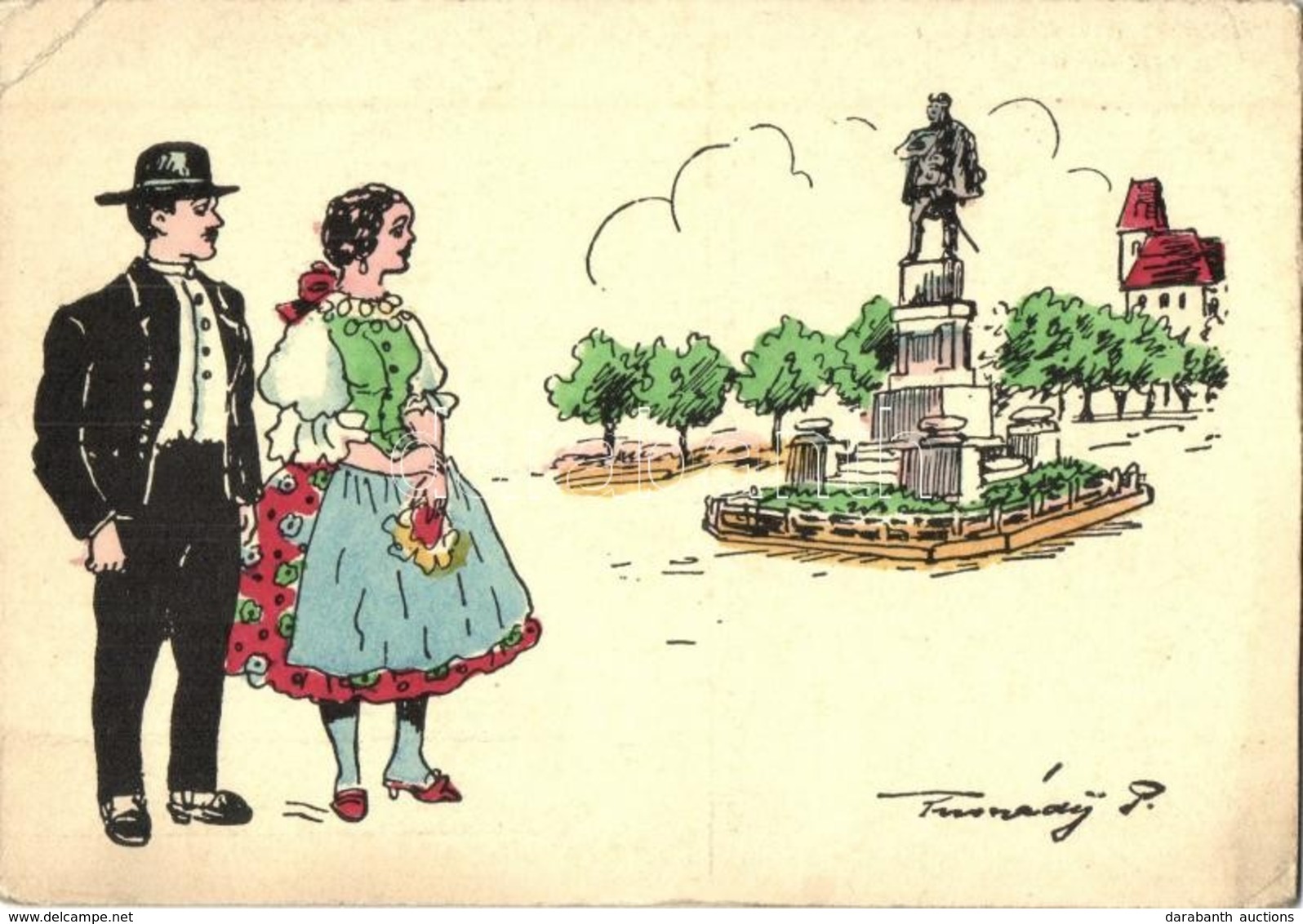 ** T2/T3 Zombor, Sombor; Schweidl Szobor, A Vidék Népviselete / Statue, Folklore, Irredenta Art Postcard S: Tusnády (kép - Non Classés