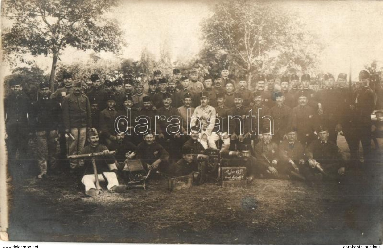 T2 1916 G. P. Tart. Hallgatók, Géppuskás Katonák Csoportképe / WWI Austro-Hungarian Soldiers, With Machine-gun, Photo - Sin Clasificación