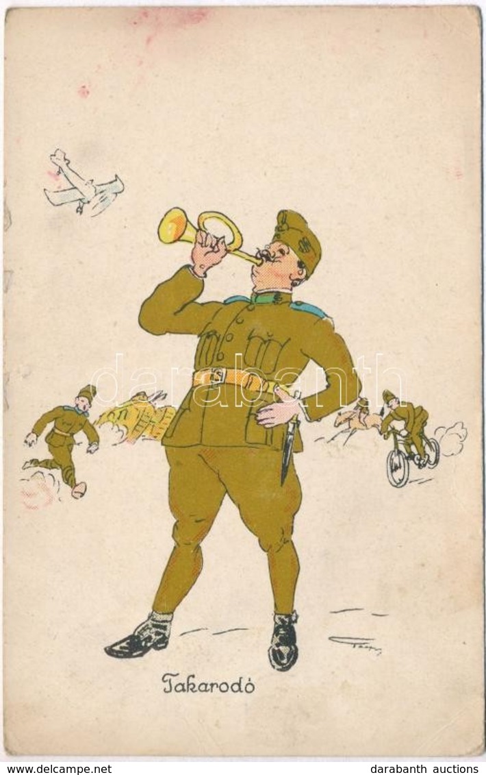 * T2/T3 Takarodó! / Hungarian Military Art Postcard, Soldier With Bicycle. S: Pálffy (EK) - Zonder Classificatie