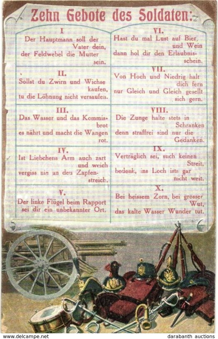 ** T2/T3 Zehn Gebote Des Soldaten / WWI Ten Commandments Of The Soldier, Austro-Hungarian K.u.K. Military Propaganda. O. - Non Classés