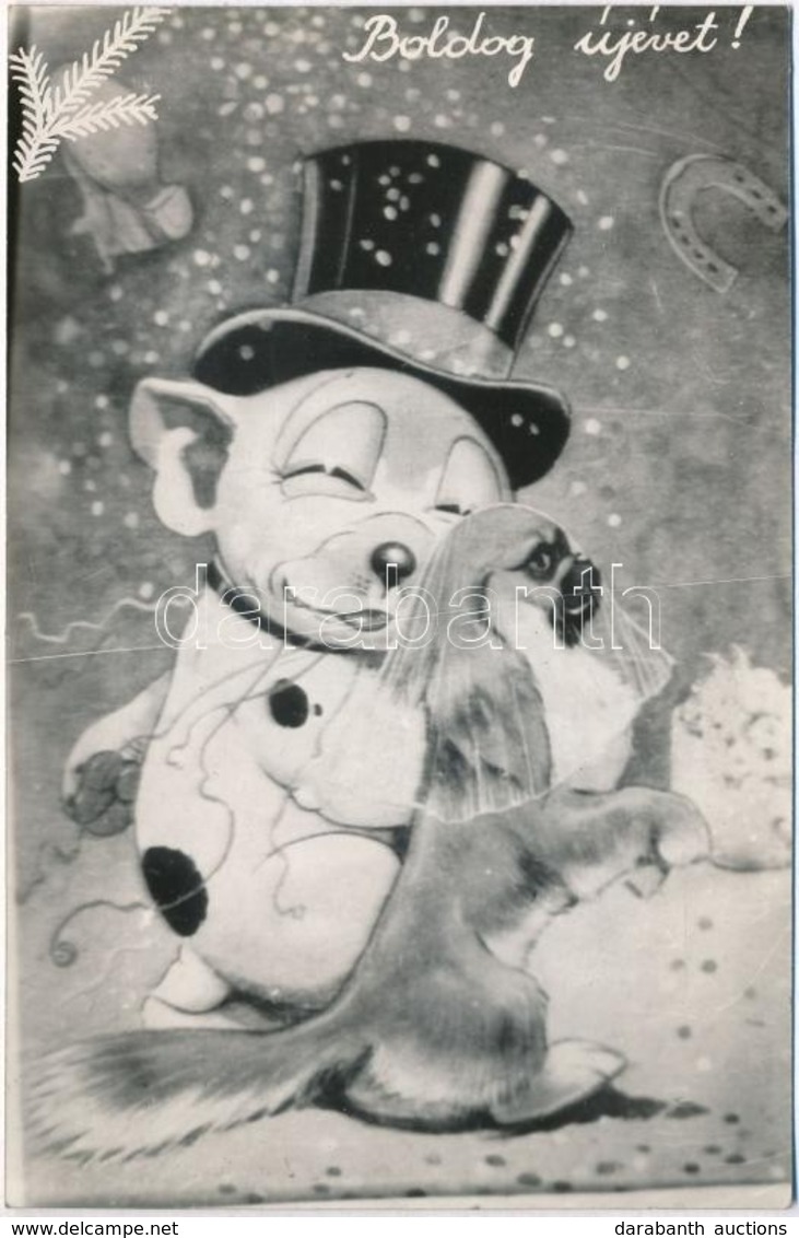 ** T1/T2 Boldog Újévet! / New Year Greeting Card With Bonzo Dog, Modern Postcard - Non Classificati