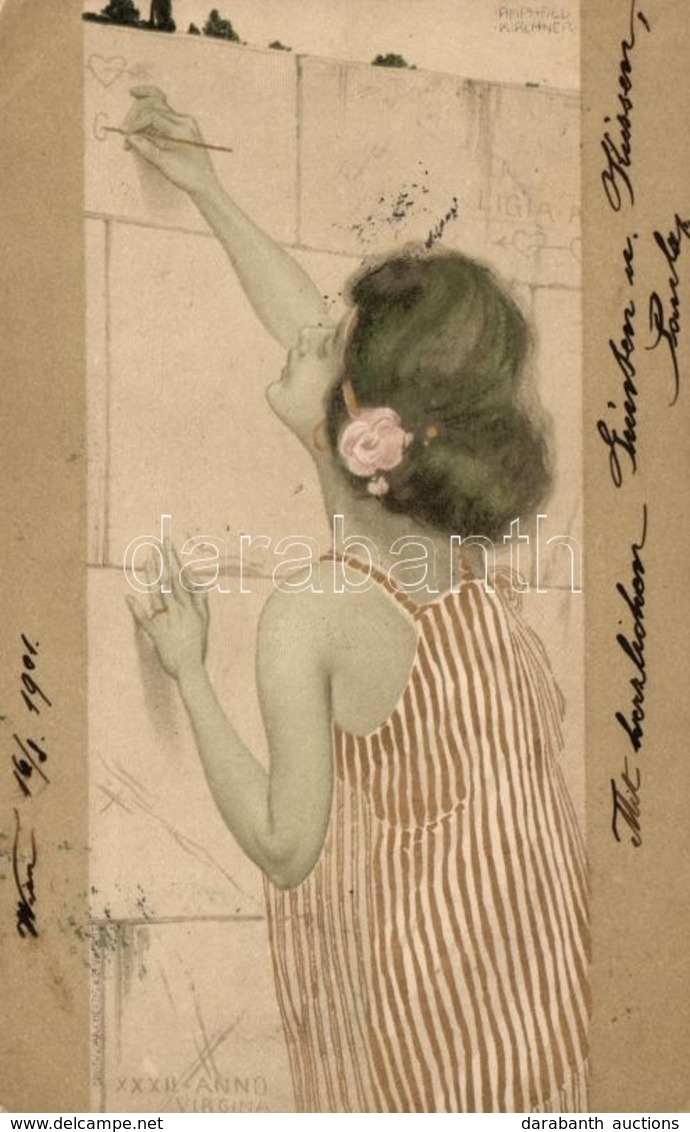 T2/T3 1901 XXXII. Anno Virgina / Art Nouveau Litho Postcard. Druck V. Max Herzig S: Raphael Kirchner - Non Classificati