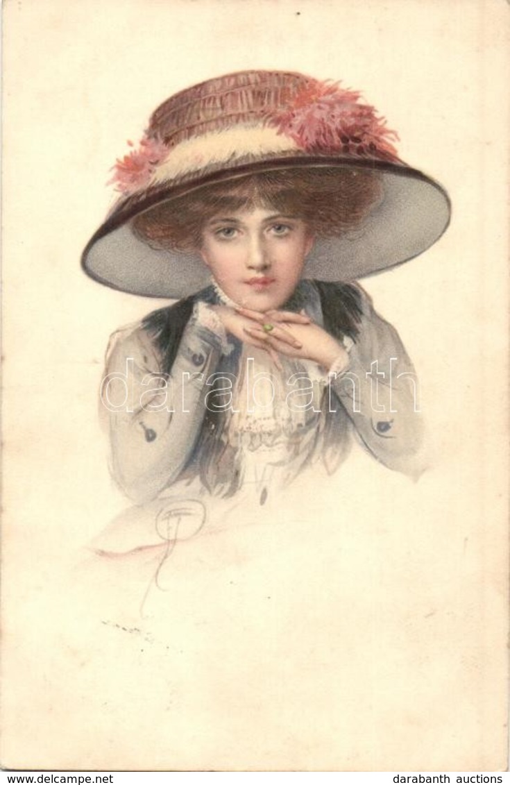 T2 Lady With Hat, M. Munk Wien, Nr. 479., Artist Signed, Litho - Non Classés