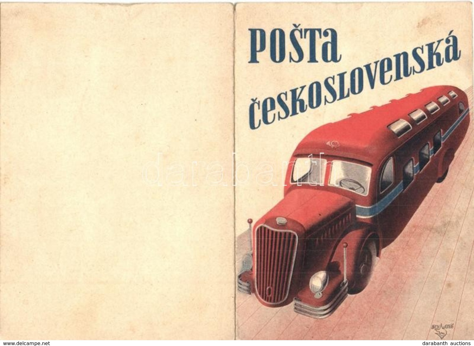 * T2/T3 Posta Ceskoslovenská. Kinyitható Reklámlap Autóposta Bélyegzésekkel / Czechoslovakian Post Automobile. Folding C - Non Classés