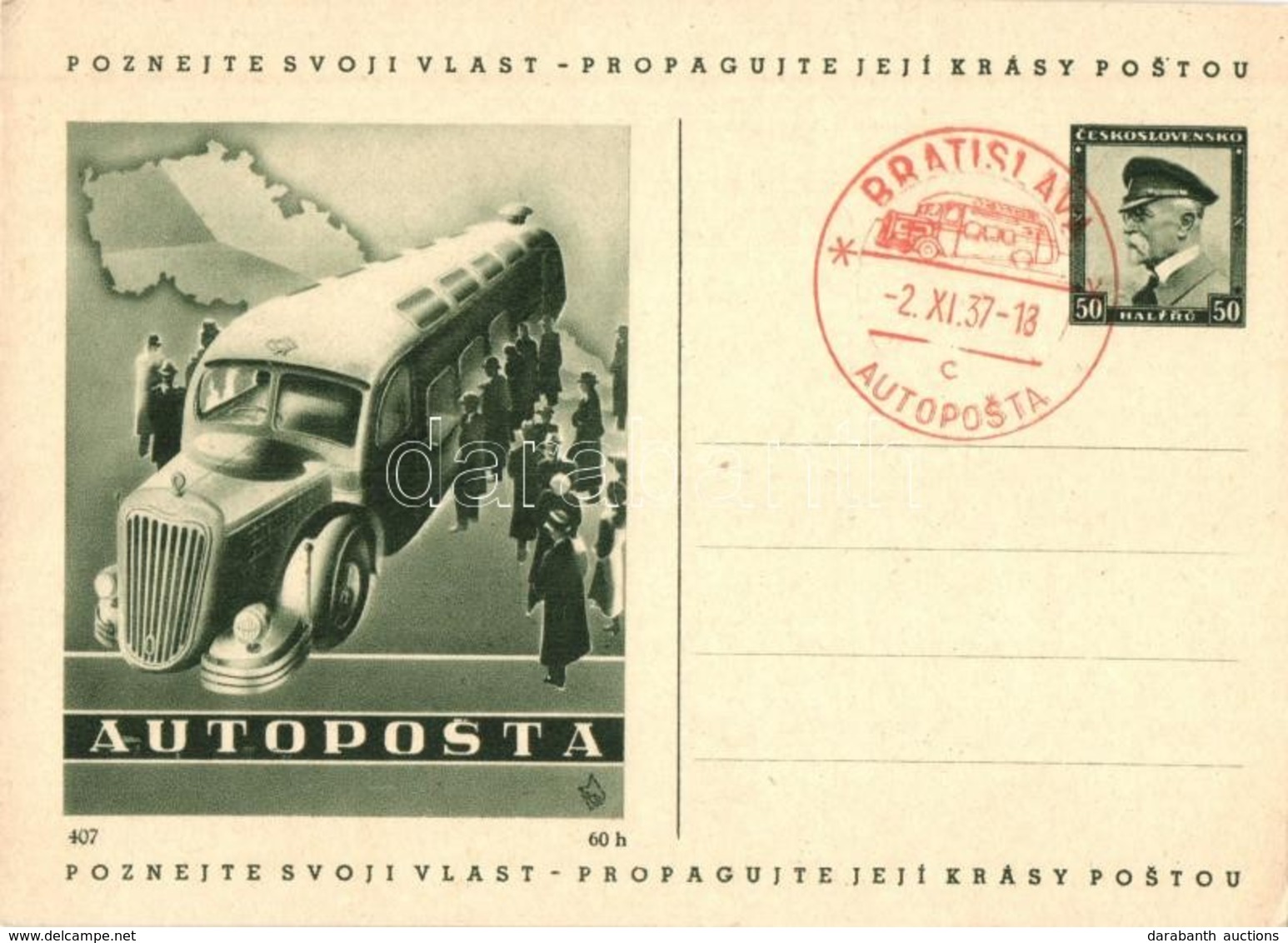 * T2/T3 Autoposta. Poznejte Svoji Vlast - Propagujte Jeji Krasy Postou / Czechoslovakian Post Automobile + '1937 BRATISL - Non Classificati