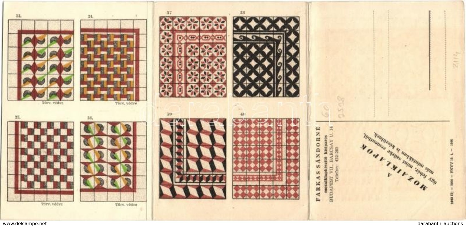 ** T3 1963 Farkas Sándorné Mozaiklapkészítő Kisiparos Kihajtható Reklámlapja Belül Mintákkal. Budapest VII. Barcsay Utca - Non Classés