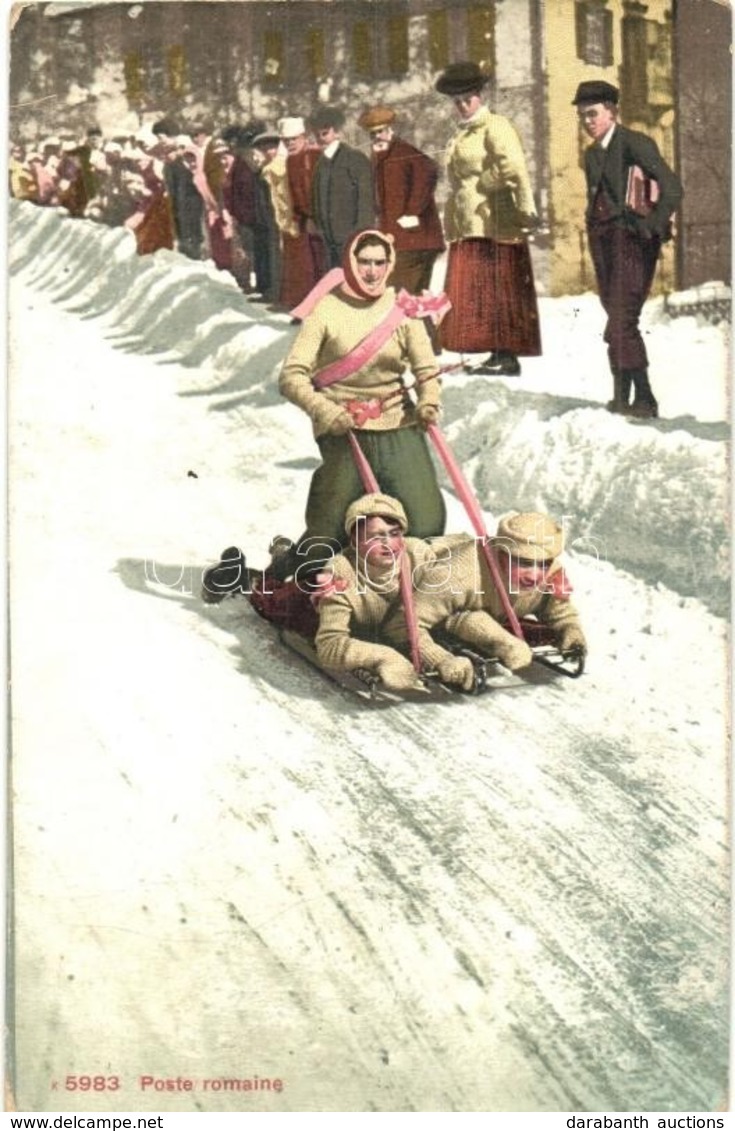 T2 Poste Romaine. Edition Photglob / Winter Sport, Woman Sledding On Two Men - Non Classés