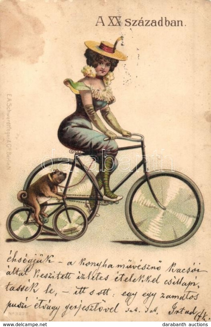 T2/T3 A XX. Században / Lady With Dog On Bicycle. E.A. Schwerdtfeger & Co. No. 3222. Litho  (EK) - Unclassified