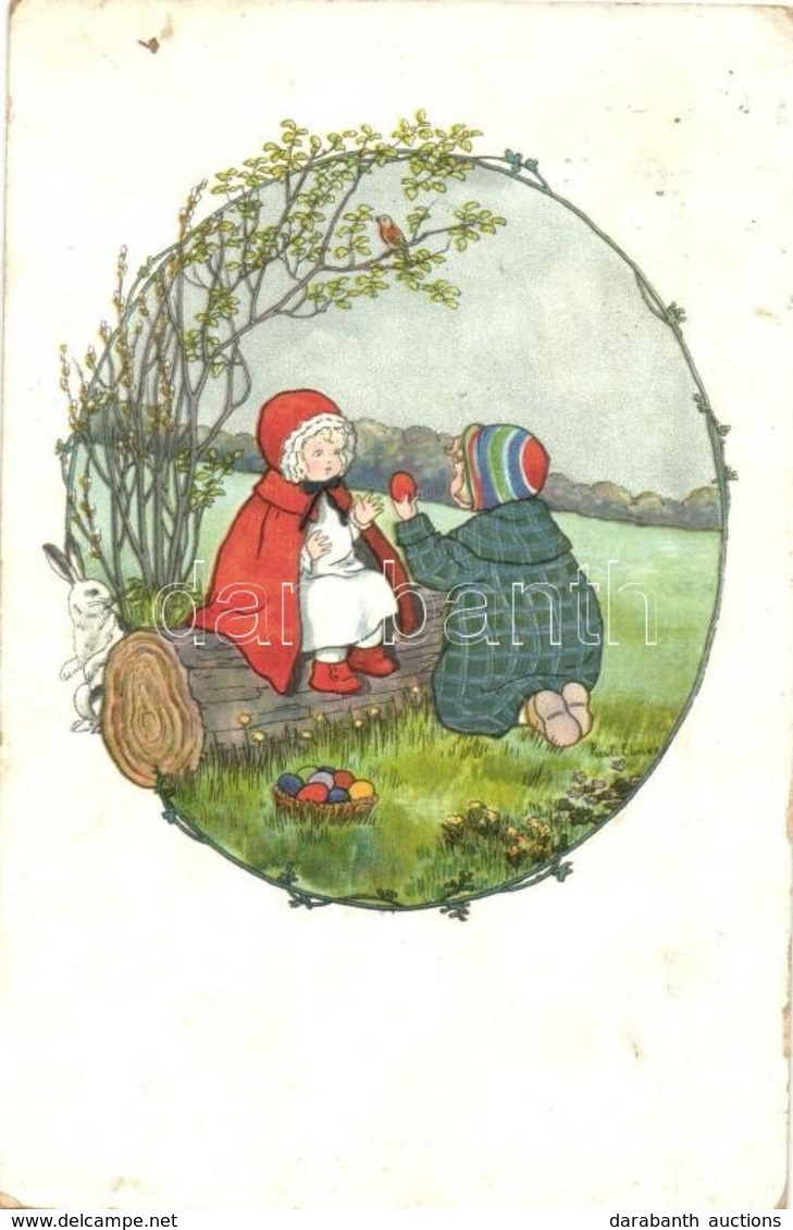 T2/T3 Easter Greeting Postcard, Rabbit, Children, M. M. Nr 1250 S: Pauli Ebner (kopott Sarkak / Worn Corners) - Non Classificati