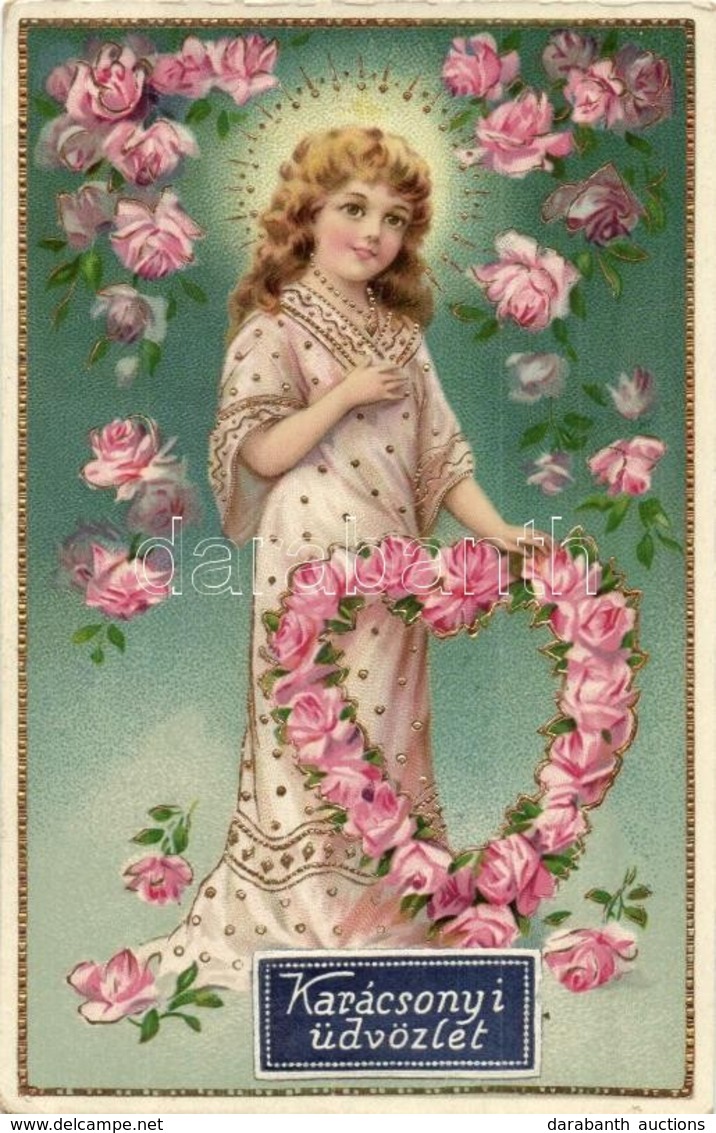 T2/T3 'Karácsonyi üdvözlet' / Christmas Greeting Postcard, Angel, Floral, Litho (EK) - Non Classificati