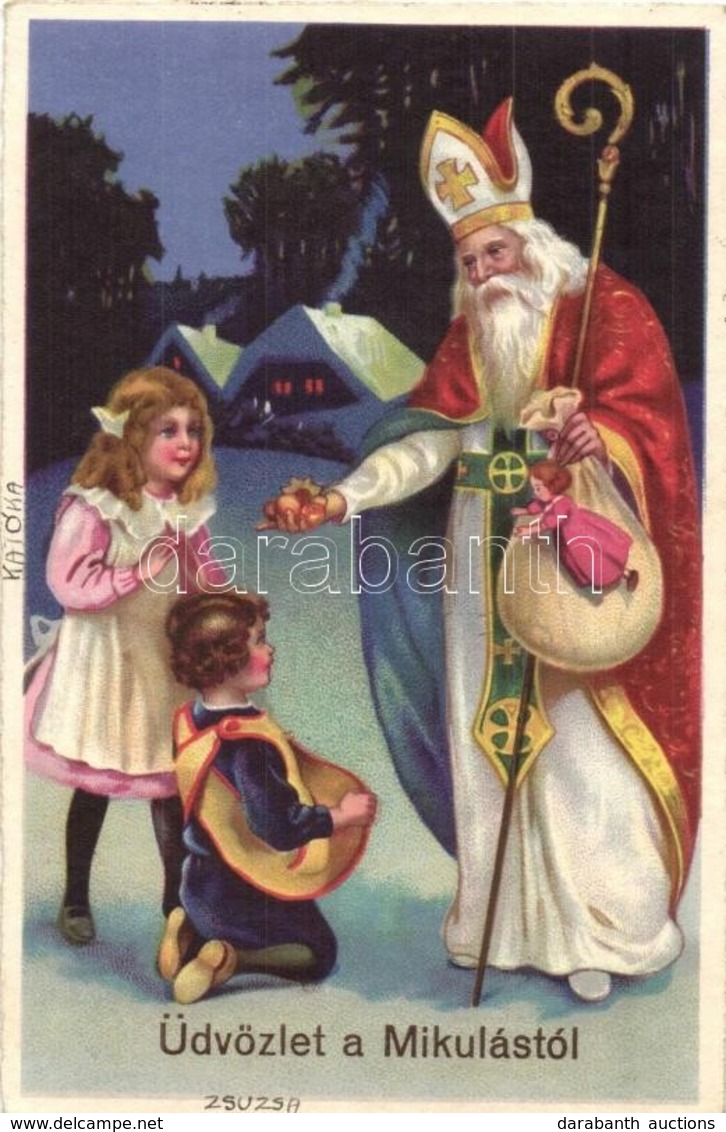 T2 Üdvözlet A Mikulástól / Christmas Greeting Card, Saint Nicholas, Litho - Non Classés