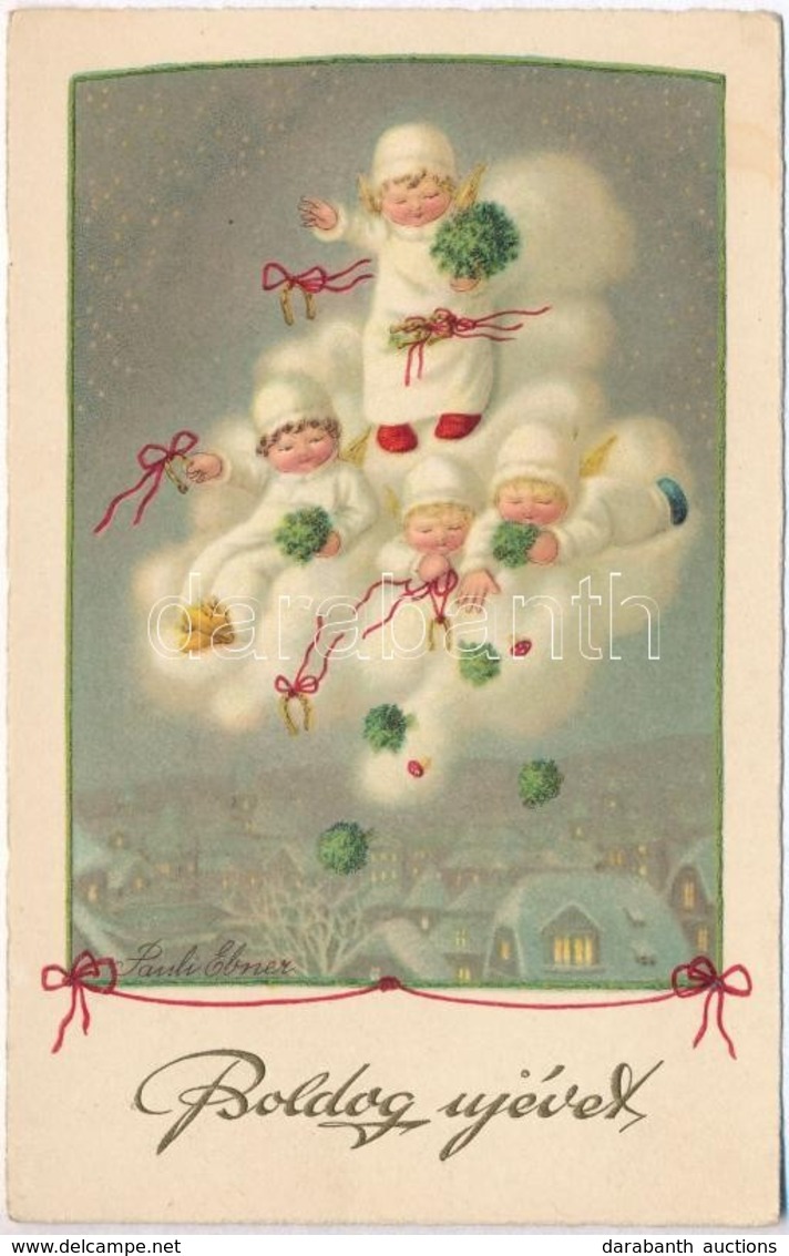 ** T2 Boldog Újévet! / New Year Greeting Card With Children As Angels. S: Pauli Ebner - Non Classés