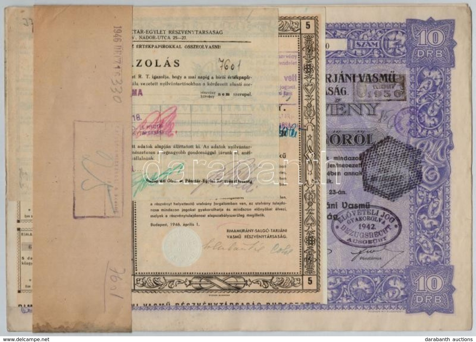 Budapest 1925. 'Rimamurány-Salgó-Tarjáni Vasmű Részvény-Társaság' Tíz Részvénye Egyenként 50P-ről, összesen 500P-ről (2x - Non Classés