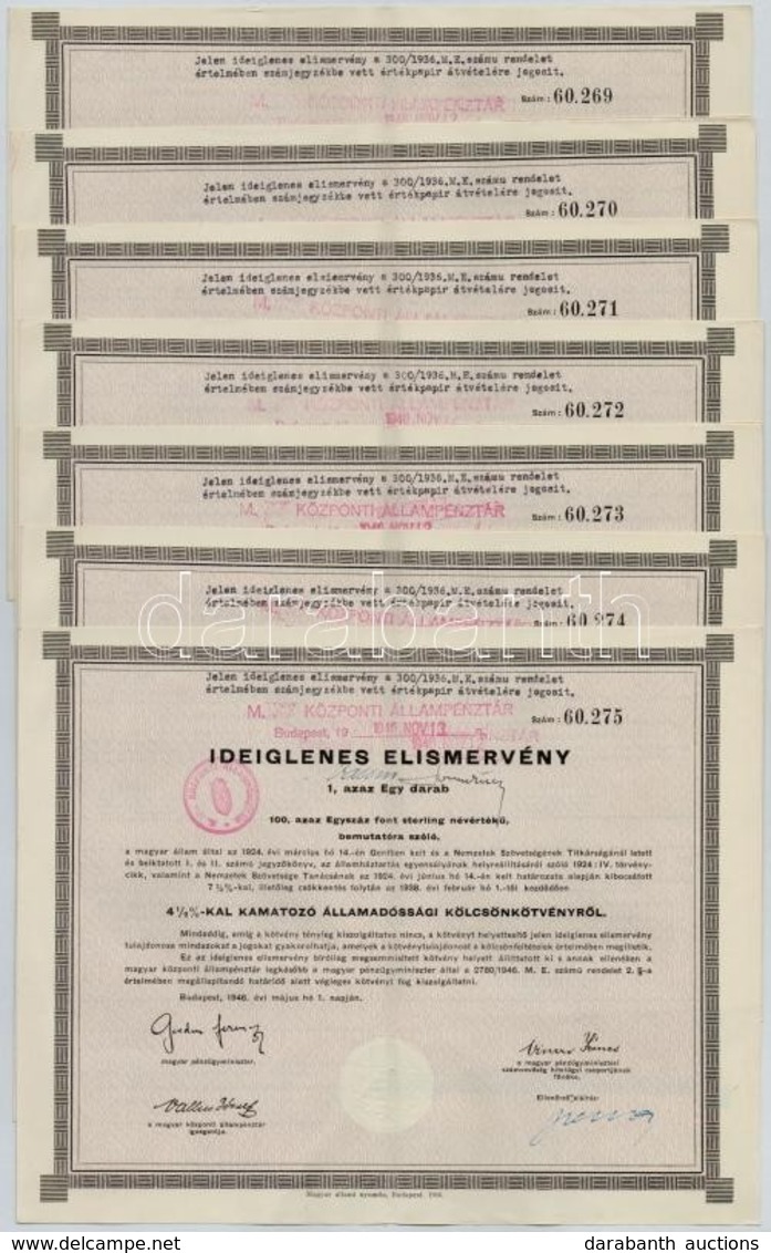 Budapest 1946.'4 1/2%-kal Kamatozó Államadóssági Kölcsönkötvény' Bemutatóra Szóló Ideiglenes Elismervénye 100 Font Sterl - Non Classés