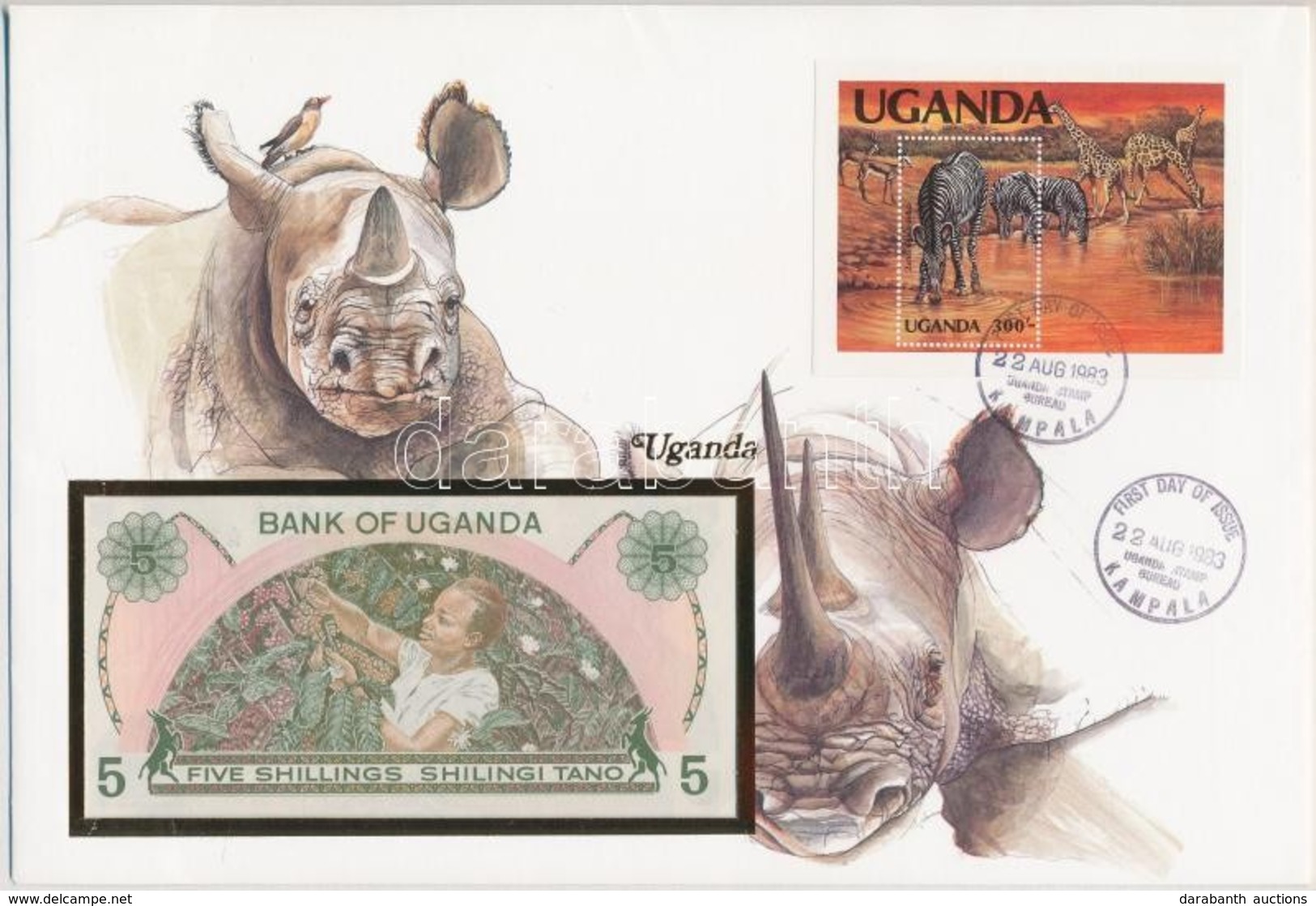 Uganda 1982. 5Sh Borítékban, Alkalmi Bélyegzésekkel T:I Uganda 1982. 5 Shillings In Envelope With Stamps C:UNC - Non Classés