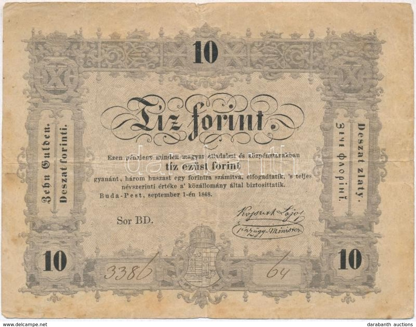 1848. 10Ft 'Kossuth Bankó' T:III - Non Classés