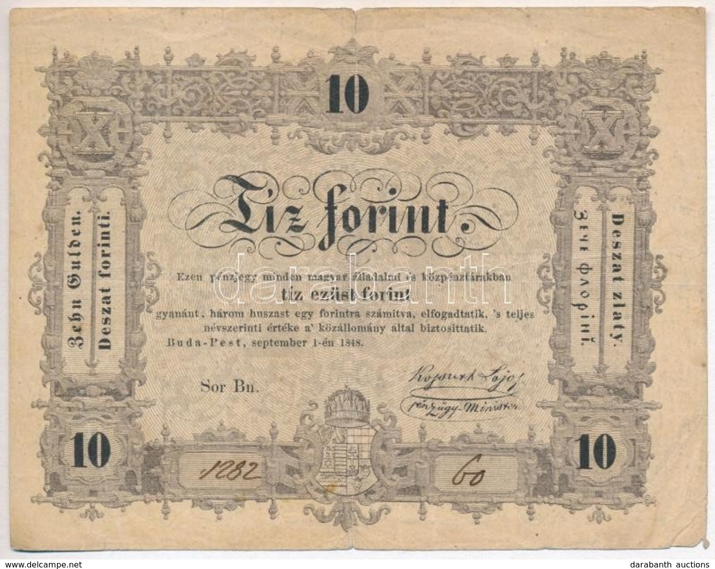 1848. 10Ft 'Kossuth Bankó' T:III,III- 
Adamo G111 - Non Classés