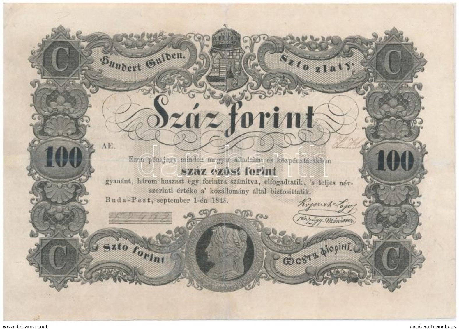 1848. 100Ft 'Kossuth Bankó' T:III- Restaurált 
Hungary 1848. 100Ft 'Kossuth Banknote' C:VG Restored Adamo G114 - Non Classés