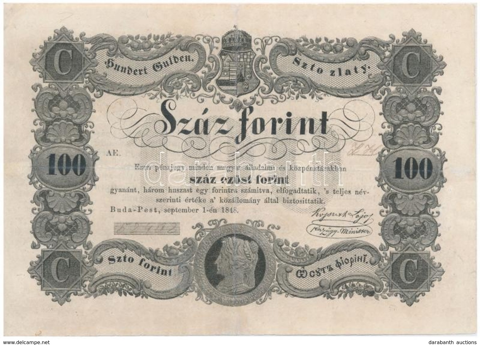 1848. 100Ft 'Kossuth Bankó' T:III- Restaurált 
Hungary 1848. 100Ft 'Kossuth Banknote' C:VG Restored Adamo G114 - Non Classificati