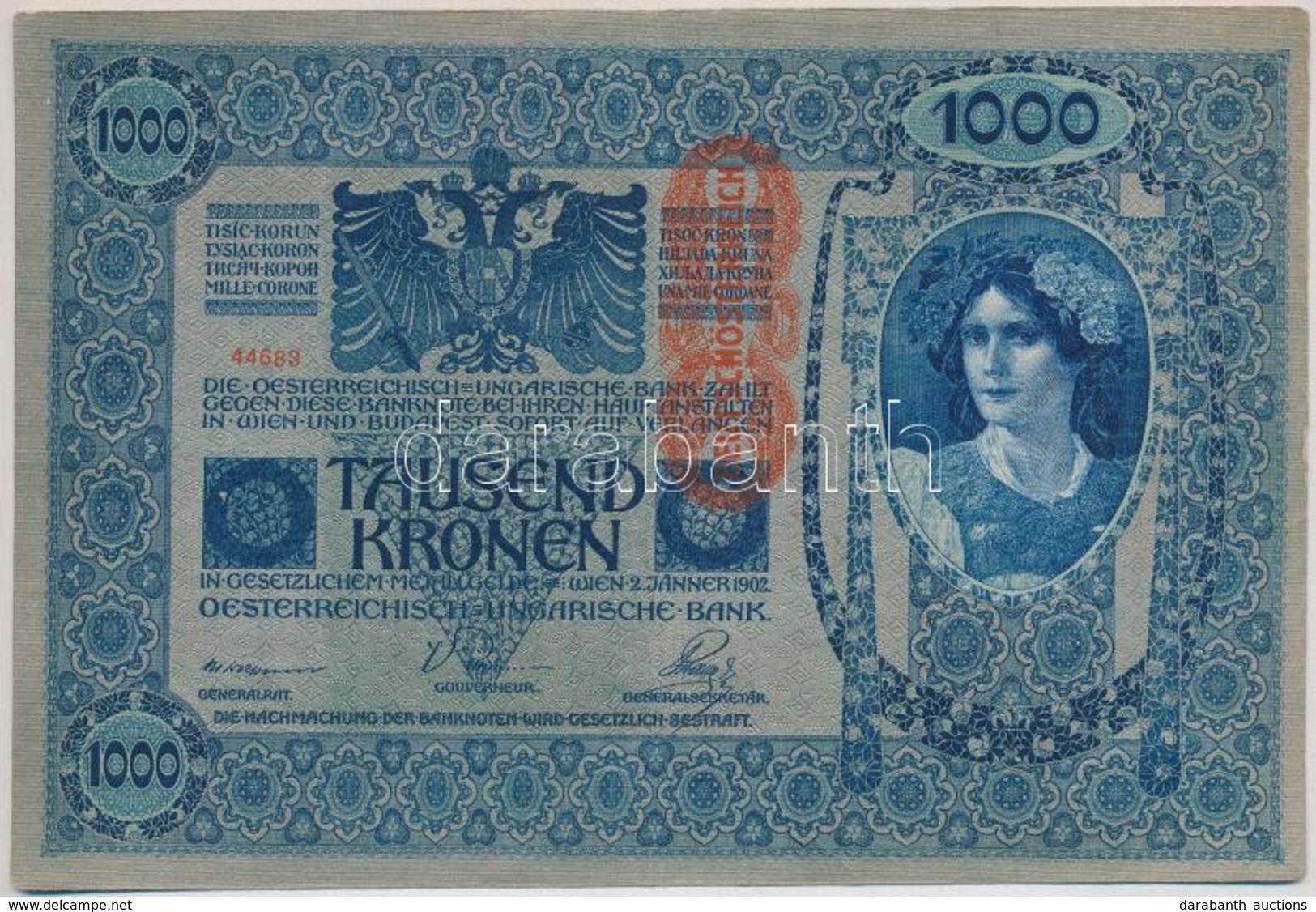 1902. 1000K Függőleges 'Deutschösterreich' Felülbélyegzéssel, Mindkét Oldala Német T:III - Non Classés