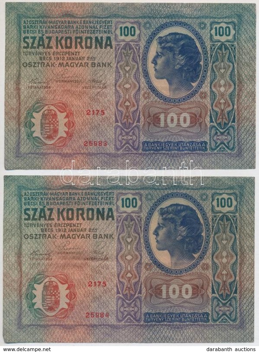 1912. 100K (3x) Közte 2db Sorszámkövető T:III - Non Classés