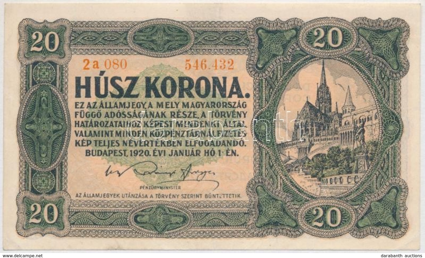 1920. 20K Sorszámok Közt Pont T:II - Non Classés